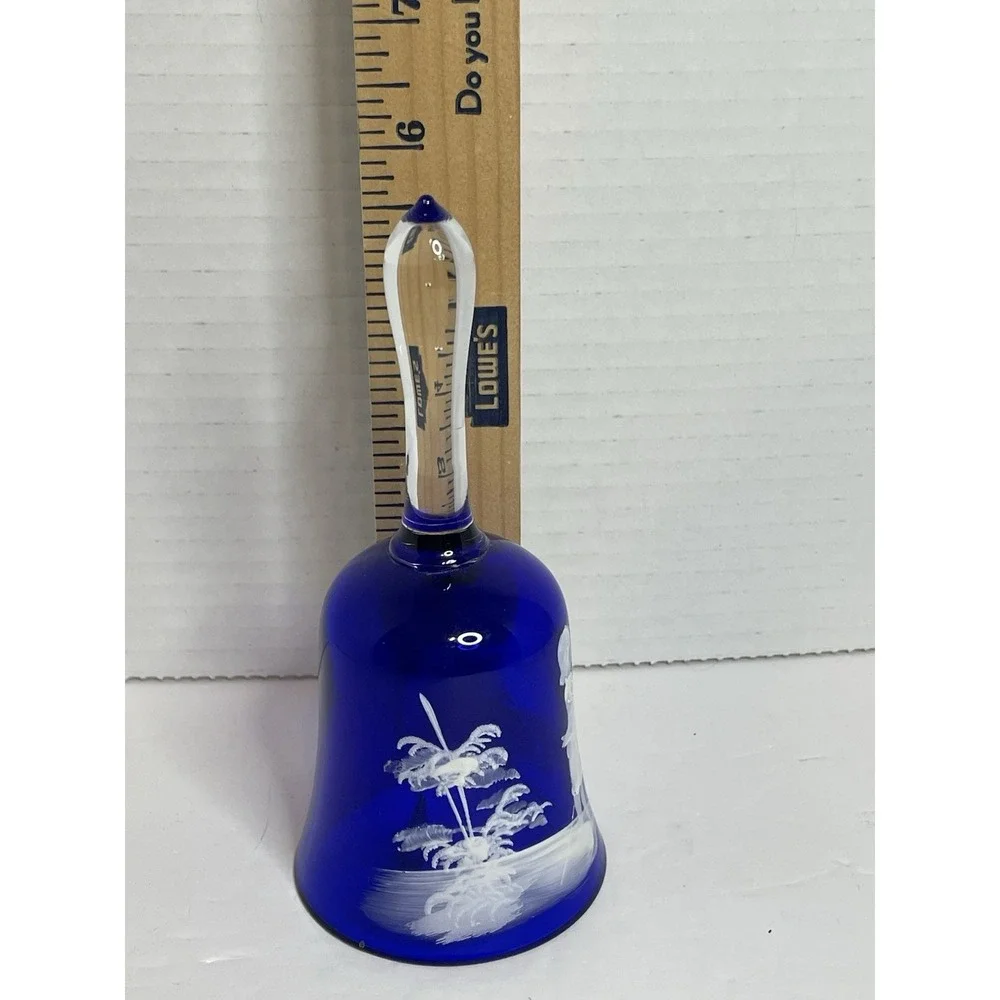 Vintage Mary Gregory Dinner Bell Cobalt Blue Boy Fishing Handpainted